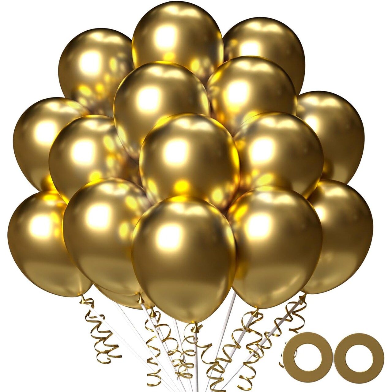 100pcs Metallic Gold Balloons, 12 inch Chrome Gold Latex Party Balloons Helium Quality for Gender Reveal,Birthday Party, Baby Shower,Wedding, Halloween Party Decoration (with Gold Ribbon)